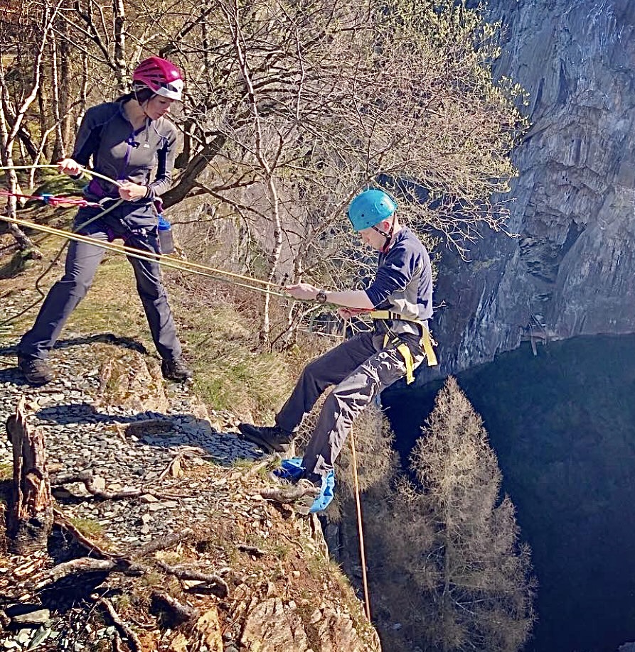abseiling at hodge close quarry in the lake district